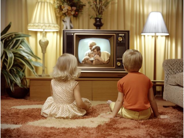 子供がテレビを見ている画像