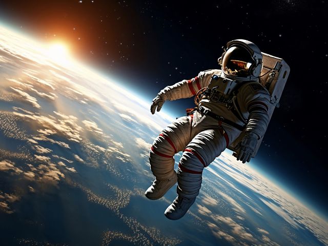 宇宙から見える地球と宇宙飛行士の画像