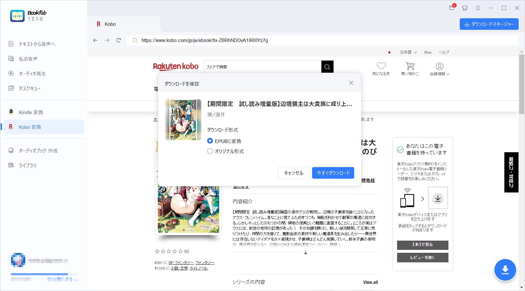 BookFab Kobo 変換3